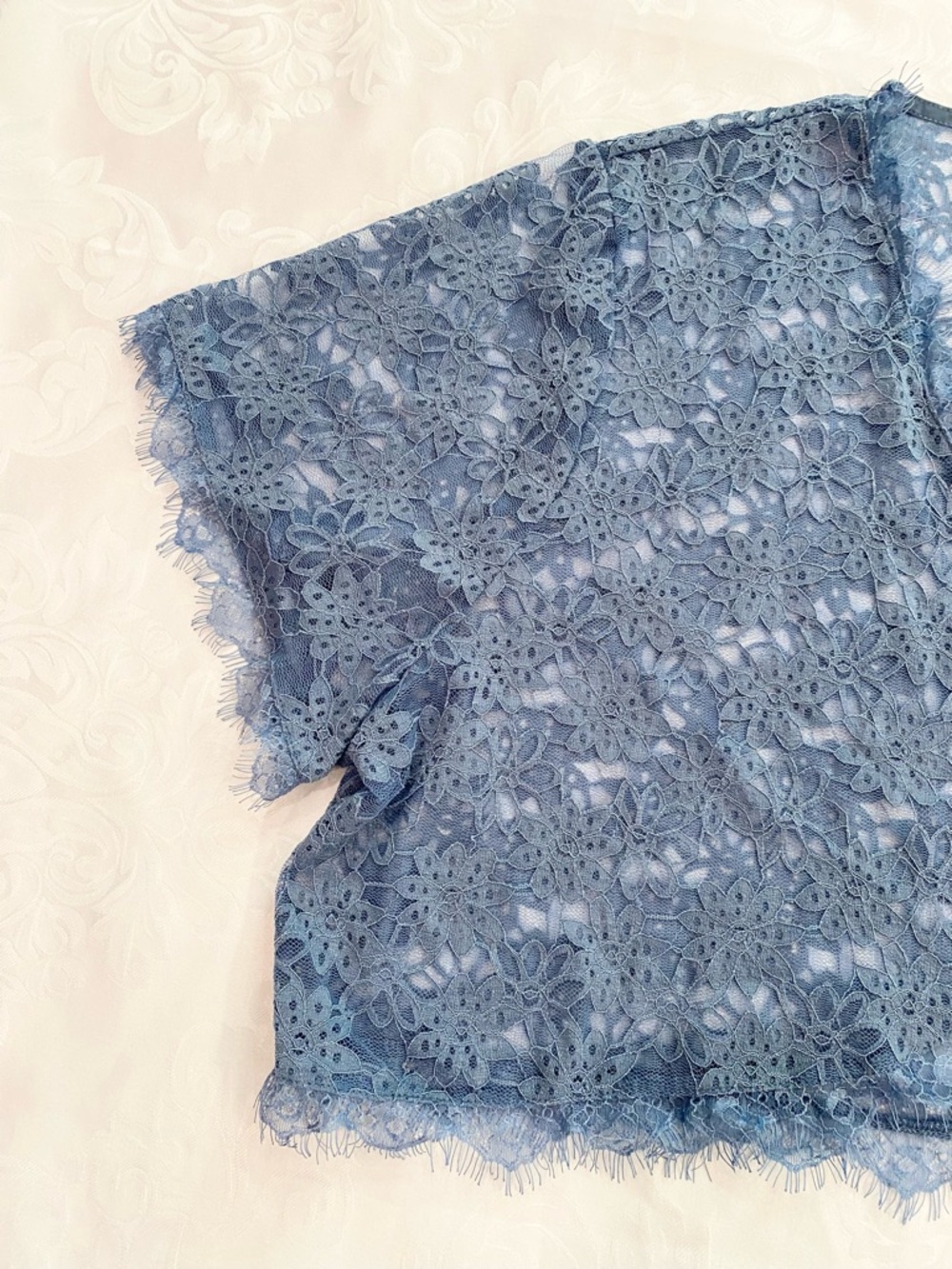 Plus Size Elegant Short Sleeve Sheer Floral Lace Bolero Shrug Top, Blue, Size 4X - Picture 7 of 11